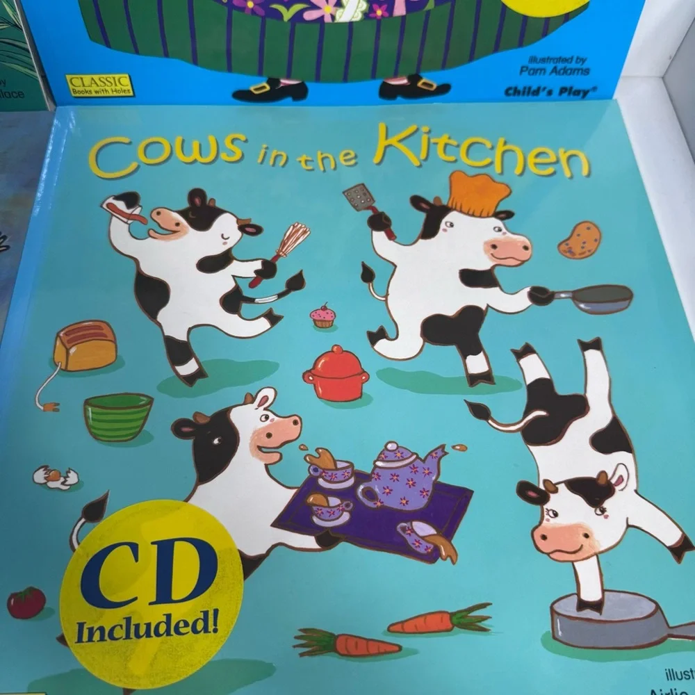 Four Brand New Kids Baby Books Set with CDs Colorful Pages‎ Interactive Softback